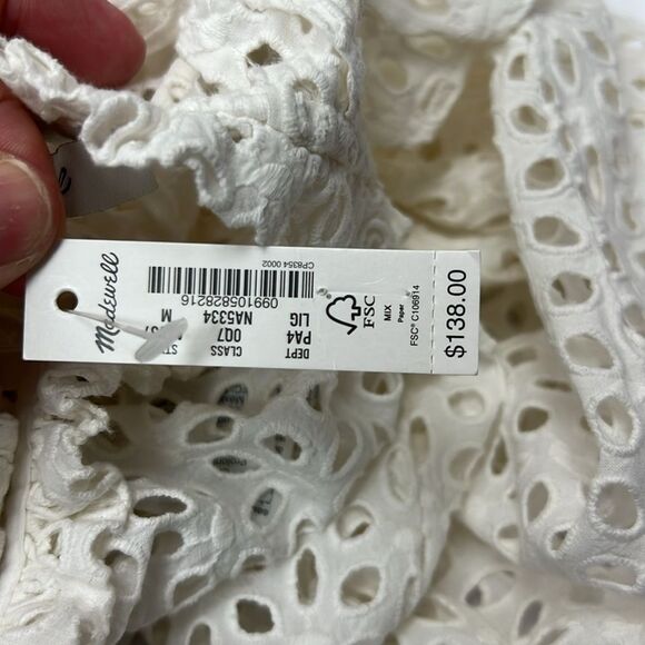Madewell an137 white Eyelet Ruffle-Sleeve Pintuck Mini Dress size M NWT - Picture 7 of 8